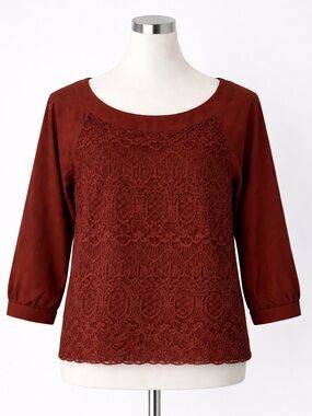 H&M Brown Lace Overlay Blouse